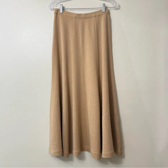 SELINA CANADA TAN 100% WOOL KNIT FLARED SKIRT ELASTIC WAIST - Picture 6 of 11